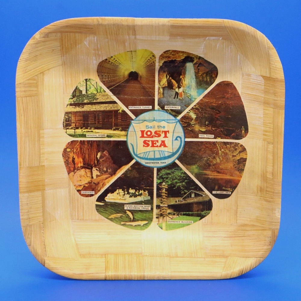 Vintage "Sail the Lost Sea" Souvenir Woven Bamboo Bowl Sweetwater Tennessee